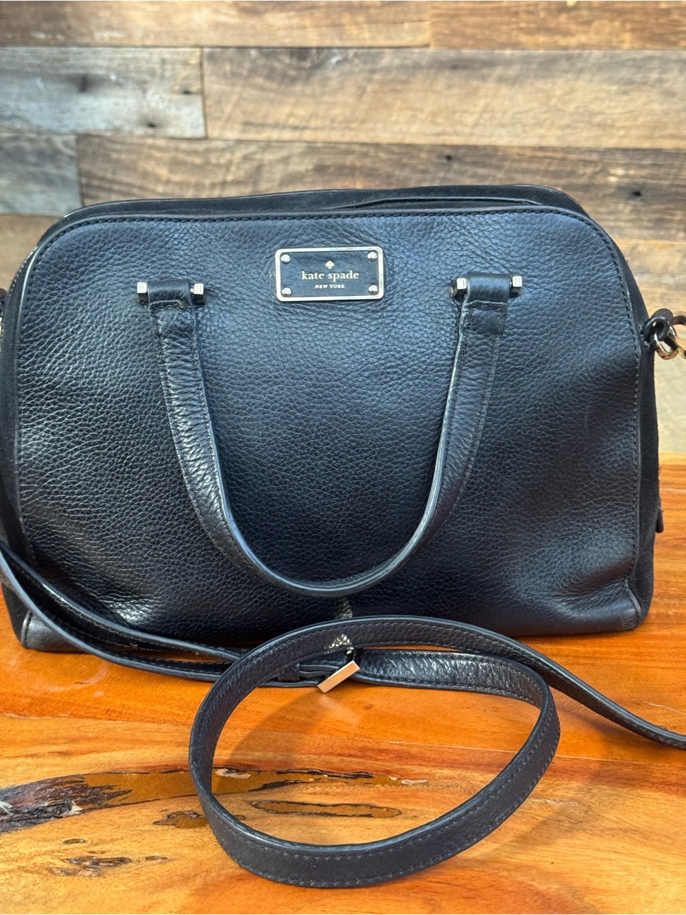 Kate Spade Felix Small Satchel Black Pebbled Leather and Suede Crossbody Bag